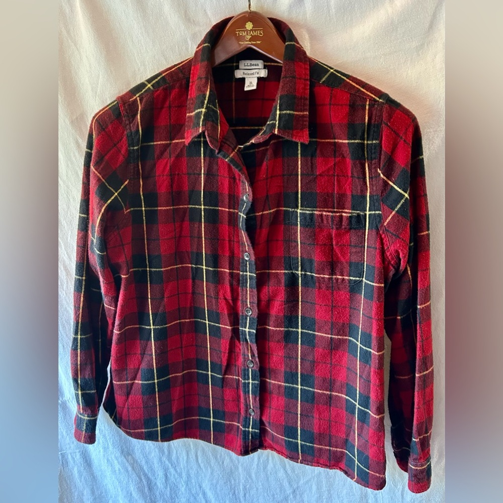L.L. Bean Scotch Plaid Heritage Boyfriend Shirt Relaxed Fit XL W Flannel